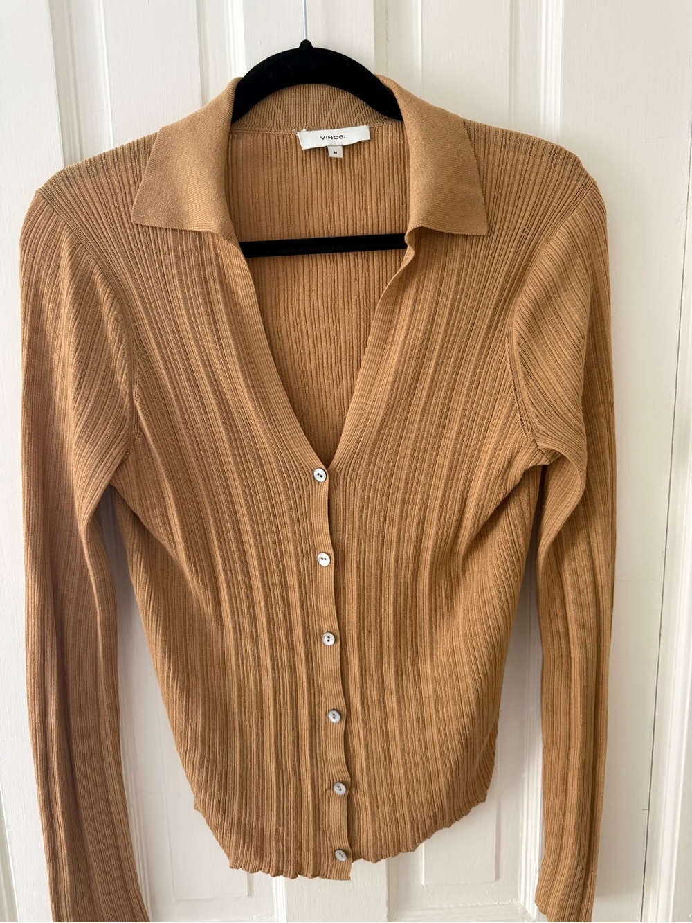 Vince Camel Ribbed Button-Down Cardigan